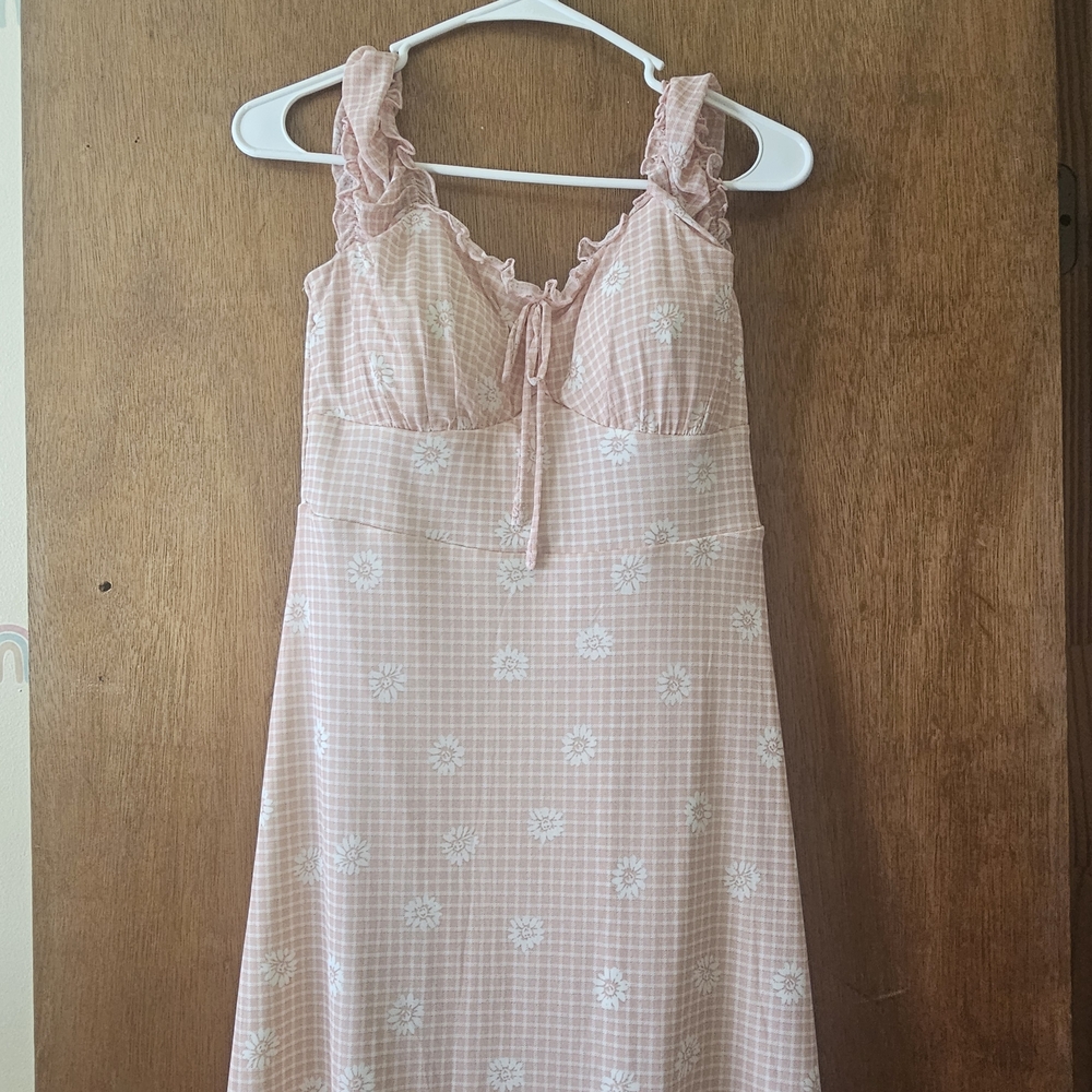 Elegant Pink Checkered Mini Dress